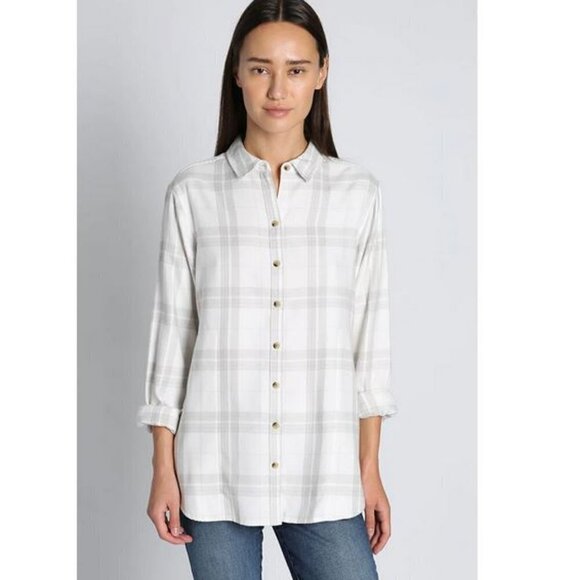 🥑NWT Jach’s New York Girlfriend Plaid Flannel Button Up Shirt JACHS GF Ivory - Picture 1 of 16